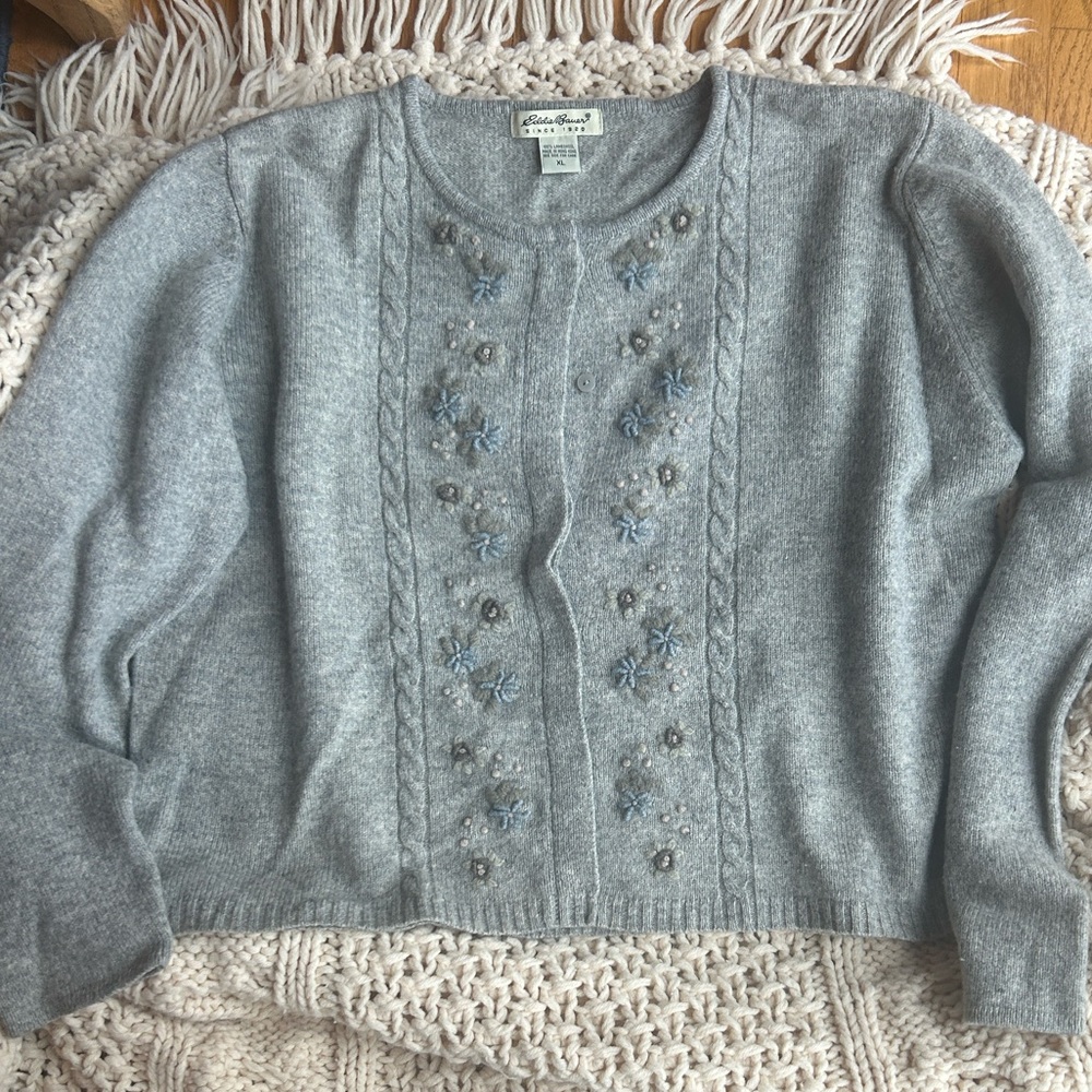 Eddie Bauer Gray Women's Cardigan with Embellishments